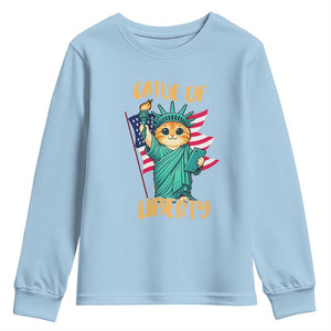 Cat Statue Of Liberty Youth Sweatshirt Patriotic American Flag TS12 Light Blue Print Your Wear