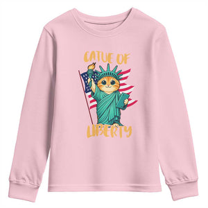 Cat Statue Of Liberty Youth Sweatshirt Patriotic American Flag TS12 Light Pink Print Your Wear