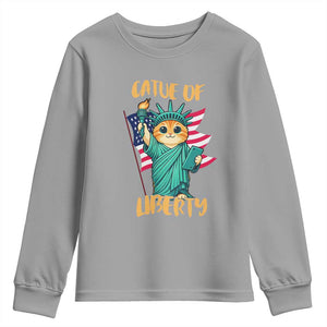 Cat Statue Of Liberty Youth Sweatshirt Patriotic American Flag TS12 Sport Gray Print Your Wear