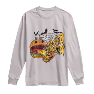 Halloween Burger Monster Long Sleeve Shirt Scary Foodies TS12 Ice Gray Print Your Wear