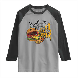 Halloween Burger Monster Raglan Shirt Scary Foodies TS12 Sport Gray Black Print Your Wear