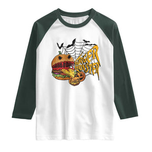 Halloween Burger Monster Raglan Shirt Scary Foodies TS12 White Dark Forest Green Print Your Wear