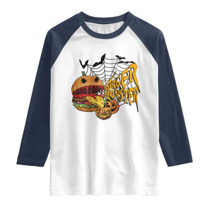 Halloween Burger Monster Raglan Shirt Scary Foodies TS12 White Navy Print Your Wear