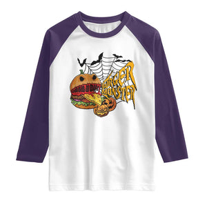 Halloween Burger Monster Raglan Shirt Scary Foodies TS12 White Purple Print Your Wear