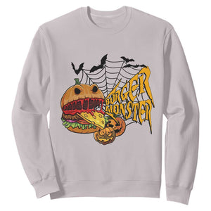 Halloween Burger Monster Sweatshirt Scary Foodies TS12 Ice Gray Print Your Wear