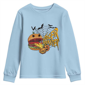 Halloween Burger Monster Youth Sweatshirt Scary Foodies TS12 Light Blue Print Your Wear