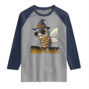 Halloween Zombie Bee Raglan Shirt Zombee Funny Dabbing TS12 Sport Gray Navy Print Your Wear