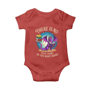 Fantasy Dragon Book Lover Baby Onesie There Is No Such Thing As Too Many Books TS12 Red Print Your Wear