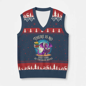 Fantasy Dragon Book Lover V-Neck Knit Sweater Vest There Is No Such Thing As Too Many Books TS12 Navy Red Print Your Wear