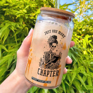 Funny Skeleton Book Lover Glass Can Just One More Chapter