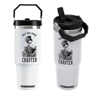 Funny Skeleton Book Lover Flip Straw Tumbler Just One More Chapter