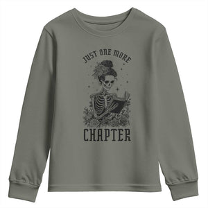 Funny Skeleton Book Lover Youth Sweatshirt Just One More Chapter