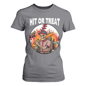 Funny Halloween Baseball T Shirt For Women Hit Or Treat Skeleton Player TS12 Charcoal Print Your Wear
