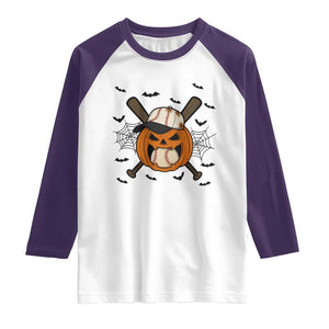 Creepy Jack O Lantern Baseball Raglan Shirt Halloween Gift TS12 White Purple Print Your Wear