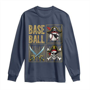 Funny Pirate Skeleton Baseball Long Sleeve Shirt Sports Lover Gifts TS12 Navy Print Your Wear