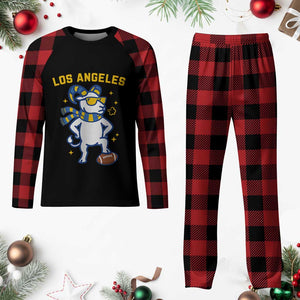 Cool Ram Football Fan Plaid Pajama Set Royal Blue And Gold Pride