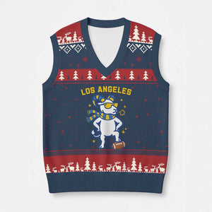 Cool Ram Football Fan V-Neck Knit Sweater Vest Royal Blue And Gold Pride