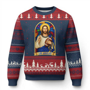 Los Angeles Jesus Game Day Faith Ugly Christmas Sweater Christian Sports Fan Pride
