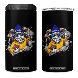Los Angeles Sports Fan Gift 4 in 1 Can Cooler Tumbler Angry Ram Face Cracked Wall