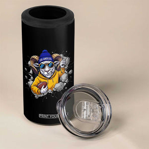 Los Angeles Sports Fan Gift 4 in 1 Can Cooler Tumbler Angry Ram Face Cracked Wall