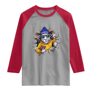 Los Angeles Sports Fan Gift Raglan Shirt Angry Ram Face Cracked Wall