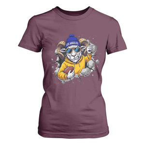 Los Angeles Sports Fan Gift T Shirt For Women Angry Ram Face Cracked Wall