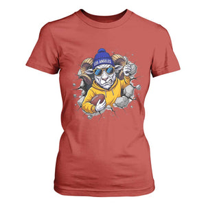 Los Angeles Sports Fan Gift T Shirt For Women Angry Ram Face Cracked Wall