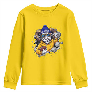 Los Angeles Sports Fan Gift Youth Sweatshirt Angry Ram Face Cracked Wall