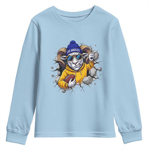 Los Angeles Sports Fan Gift Youth Sweatshirt Angry Ram Face Cracked Wall