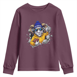 Los Angeles Sports Fan Gift Youth Sweatshirt Angry Ram Face Cracked Wall