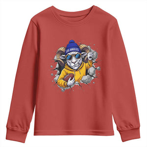 Los Angeles Sports Fan Gift Youth Sweatshirt Angry Ram Face Cracked Wall