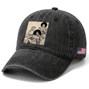 Vintage 70s Afro Queen Black Girl Pride Fashion Washed Cotton Baseball Cap