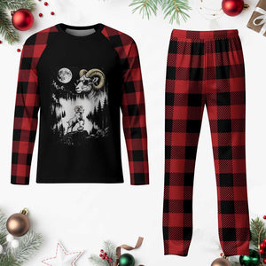 Cool Ram Wearing Sunglasses Moon Nature Vintage Graphic Plaid Pajama Set