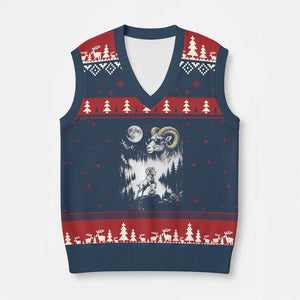Cool Ram Wearing Sunglasses Moon Nature Vintage Graphic V-Neck Knit Sweater Vest