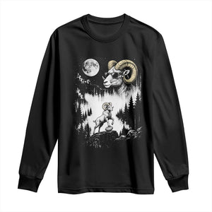 Cool Ram Wearing Sunglasses Moon Nature Vintage Graphic Long Sleeve Shirt