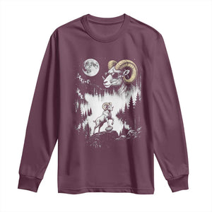 Cool Ram Wearing Sunglasses Moon Nature Vintage Graphic Long Sleeve Shirt