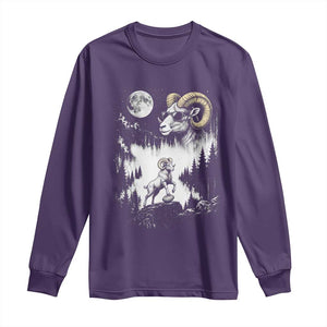 Cool Ram Wearing Sunglasses Moon Nature Vintage Graphic Long Sleeve Shirt