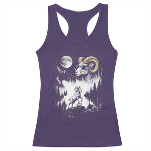 Cool Ram Wearing Sunglasses Moon Nature Vintage Graphic Racerback Tank Top