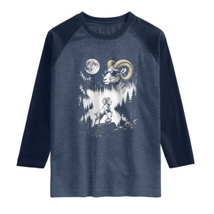 Cool Ram Wearing Sunglasses Moon Nature Vintage Graphic Raglan Shirt