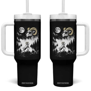 Cool Ram Wearing Sunglasses Moon Nature Vintage Graphic Tumbler With Handle