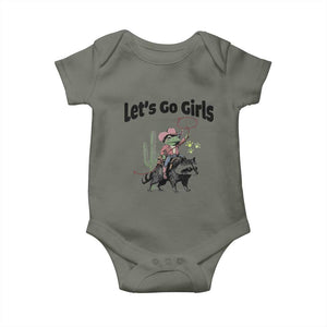 Cowboy Frog Riding Raccoon Baby Onesie Let's Go Girls TS12 Military Green Print Your Wear