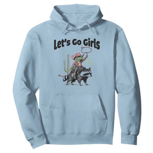 Cowboy Frog Riding Raccoon Hoodie Let's Go Girls TS12 Light Blue Print Your Wear