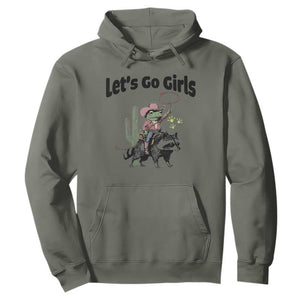 Cowboy Frog Riding Raccoon Hoodie Let's Go Girls TS12 Military Green Print Your Wear