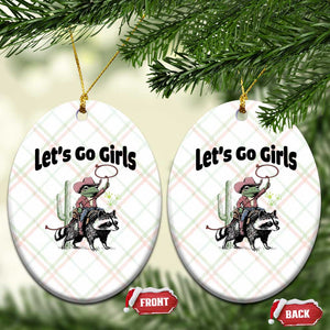 Cowboy Frog Riding Raccoon Ceramic Ornament Let's Go Girls TS12 Print Your Wear