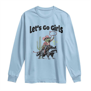 Cowboy Frog Riding Raccoon Long Sleeve Shirt Let's Go Girls TS12 Light Blue Print Your Wear