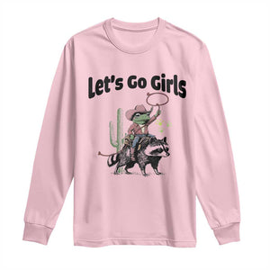 Cowboy Frog Riding Raccoon Long Sleeve Shirt Let's Go Girls TS12 Light Pink Print Your Wear