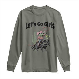 Cowboy Frog Riding Raccoon Long Sleeve Shirt Let's Go Girls TS12 Military Green Print Your Wear