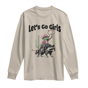 Cowboy Frog Riding Raccoon Long Sleeve Shirt Let's Go Girls TS12 Sand Print Your Wear