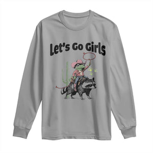 Cowboy Frog Riding Raccoon Long Sleeve Shirt Let's Go Girls TS12 Sport Gray Print Your Wear