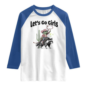 Cowboy Frog Riding Raccoon Raglan Shirt Let's Go Girls TS12 White Royal Print Your Wear